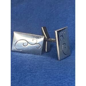 Vintage 1960s Pair Silvertone Cufflinks Swirl Design Bullet Back Rectangular